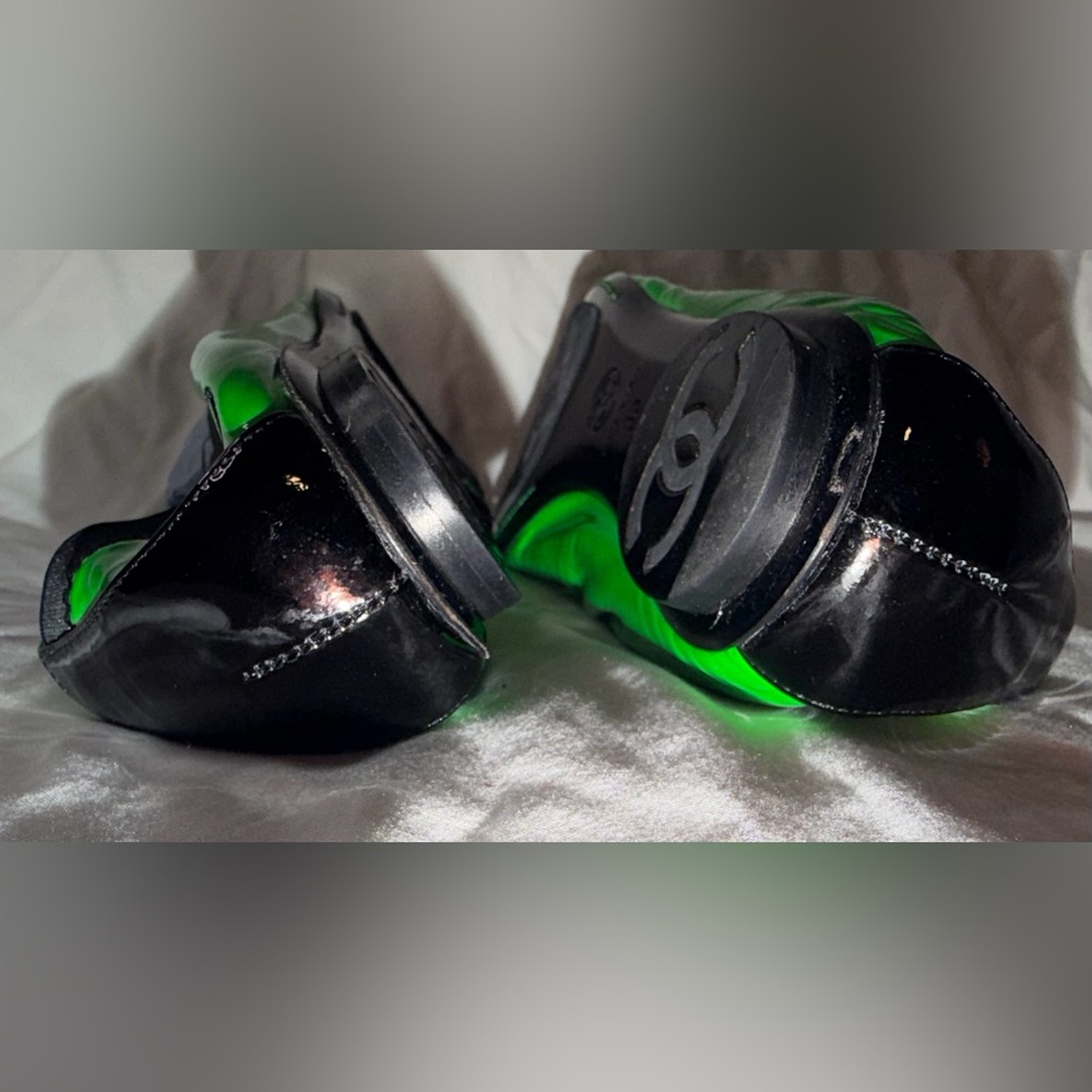 Chanel Neon Green Black Patent Ballerina Ballet Flat 39 Vintage - Picture 6 of 16